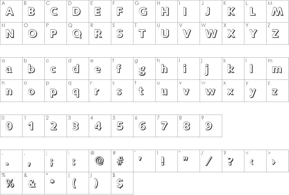 RogerBeckerShadow font character map preview