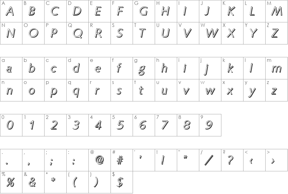 RogerBeckerShadow-Light font character map preview