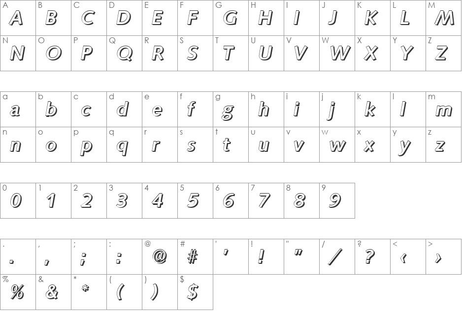 RogerBeckerShadow-Medium font character map preview