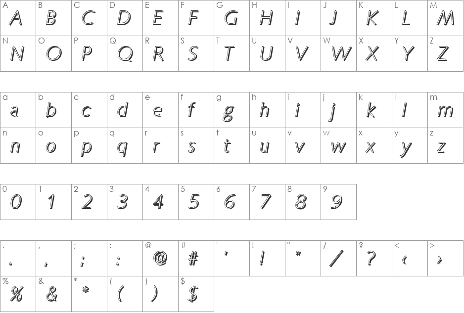 RogerBeckerShadow-Xlight font character map preview