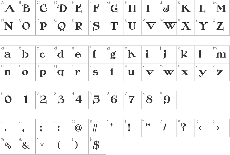Rogers font character map preview