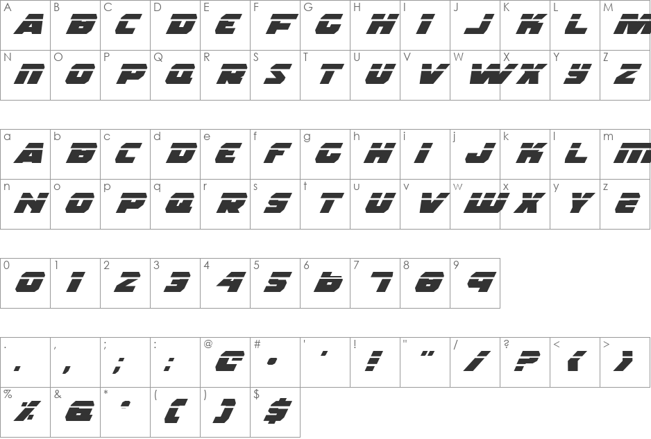 Rogue Hero LasEx Italic font character map preview
