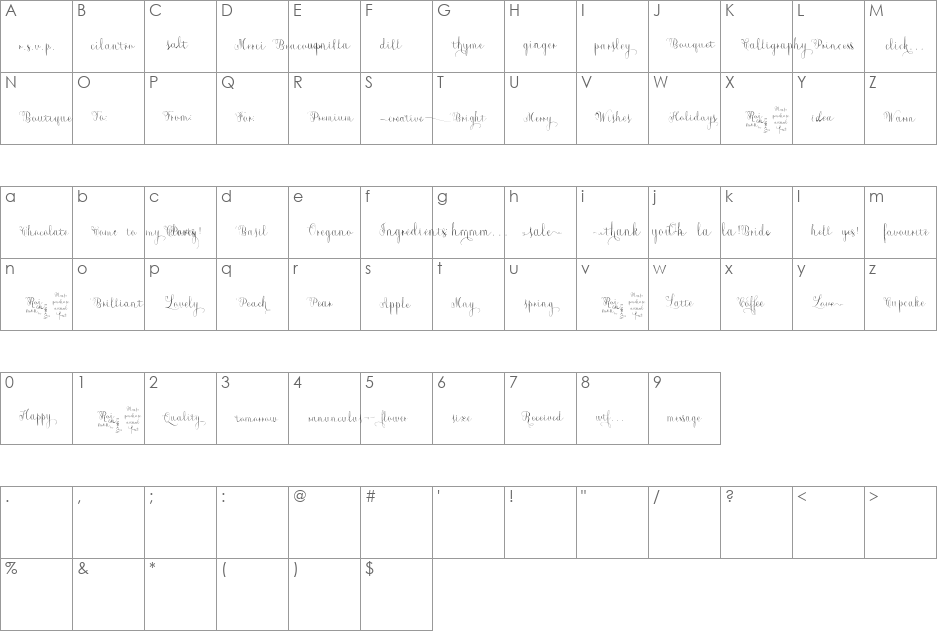 Roicamonta Words font character map preview