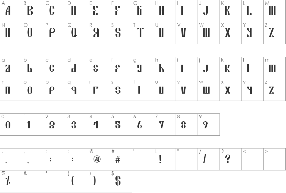 Roja font character map preview