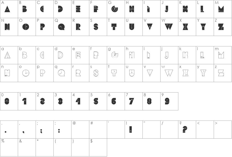 Roke1984 font character map preview