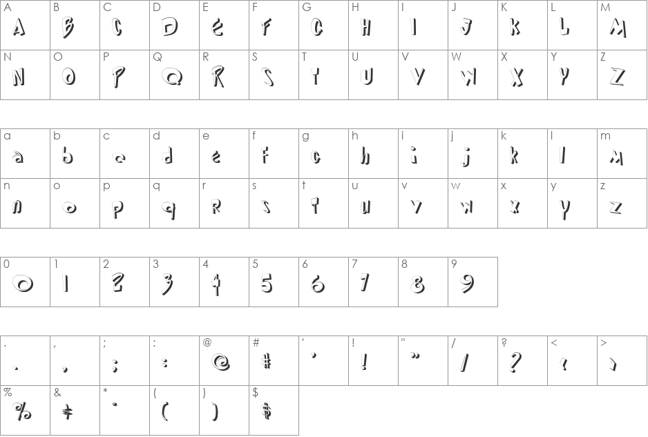 Roll Caps font character map preview