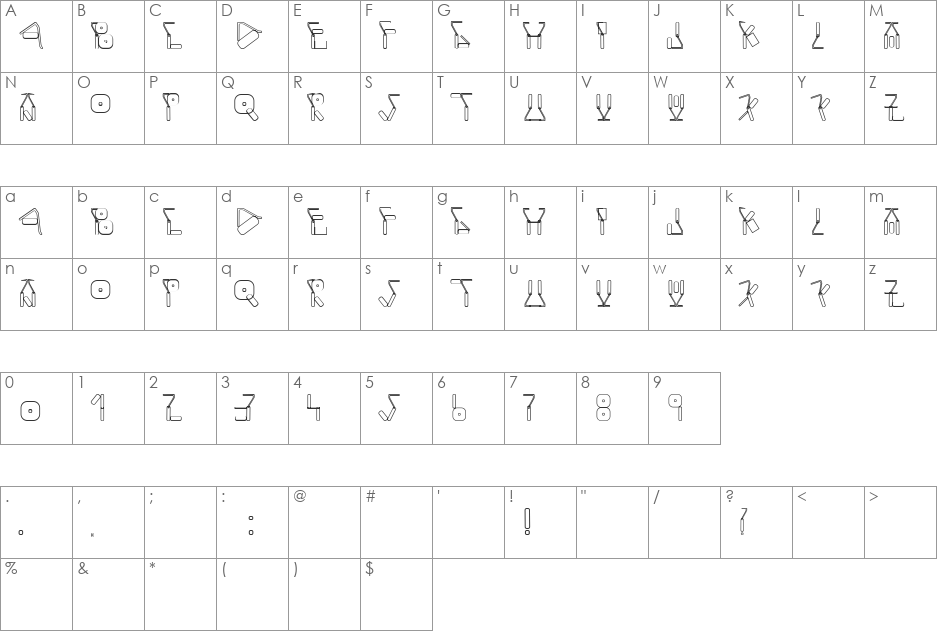 Roller font character map preview