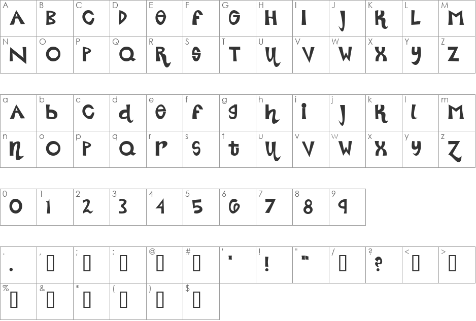 Roller Coaster font character map preview
