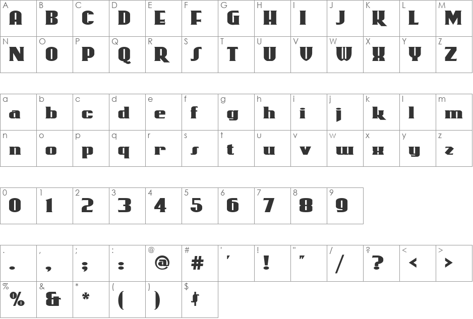 RollerCoaster font character map preview