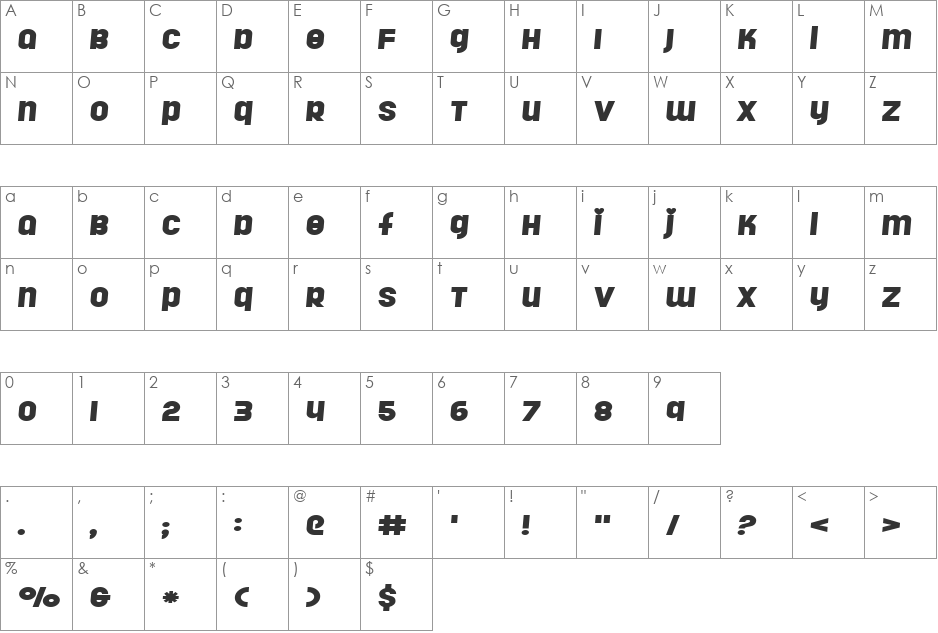 Rollergirls font character map preview