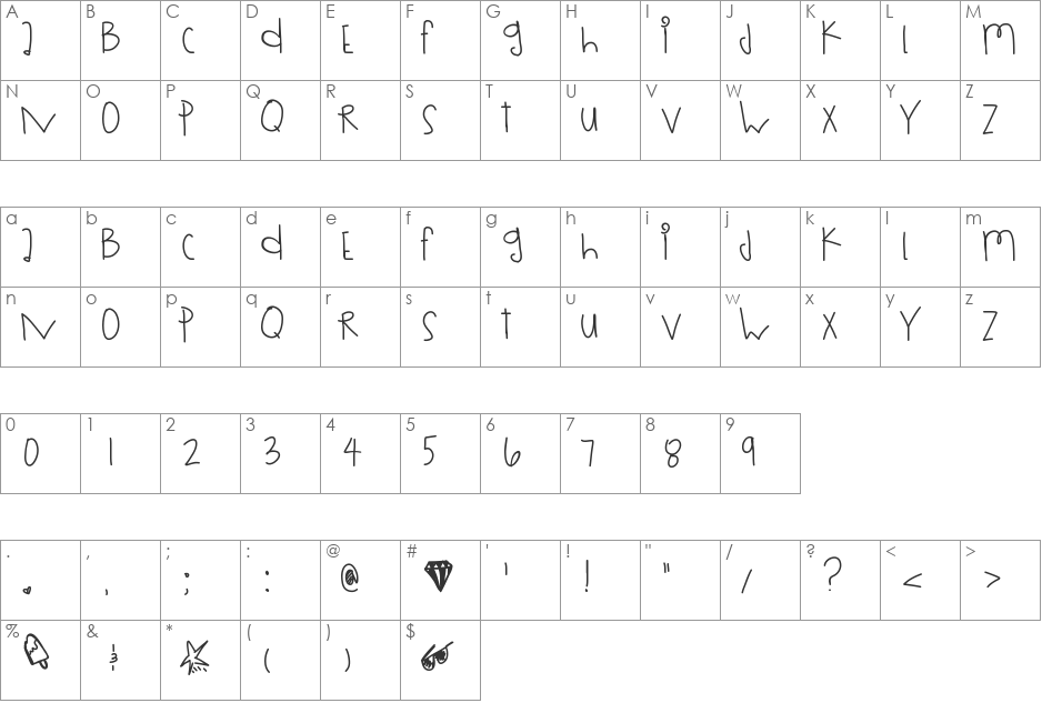 RollingDices font character map preview