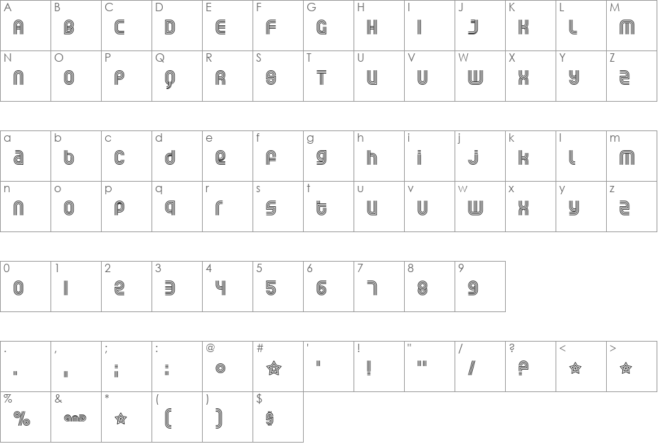 Rolloglide font character map preview