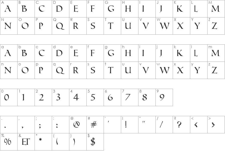 Roman Caps font character map preview