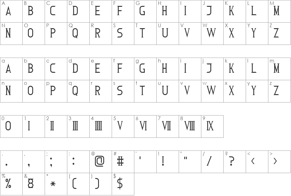 Roman Font 7 font character map preview