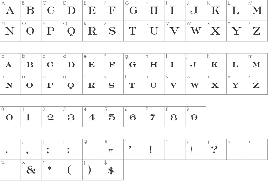 Roman Medium AT font character map preview