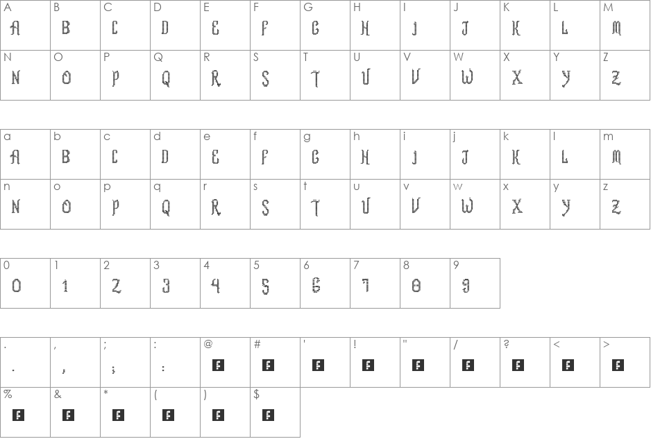 Romance fatal LCD font character map preview