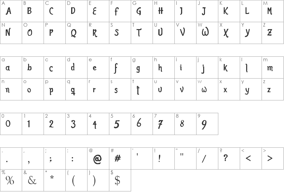 Romance Fatal Sans font character map preview