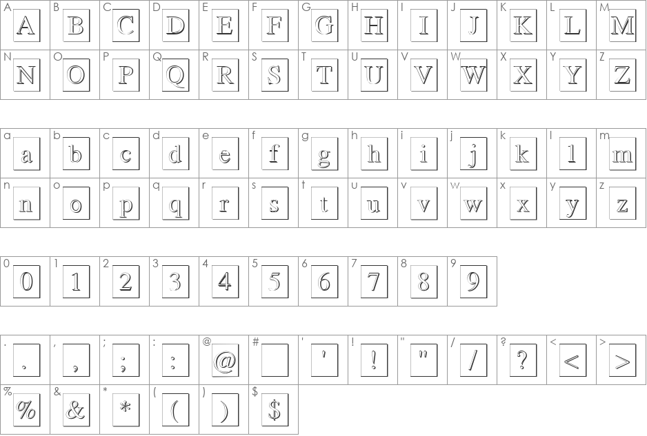 Romand 3D DB font character map preview