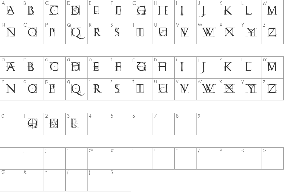 RomanGridCaps font character map preview