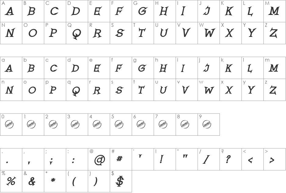 Romanicum font character map preview