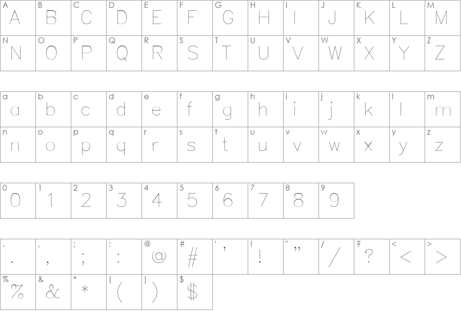 RomanS font character map preview