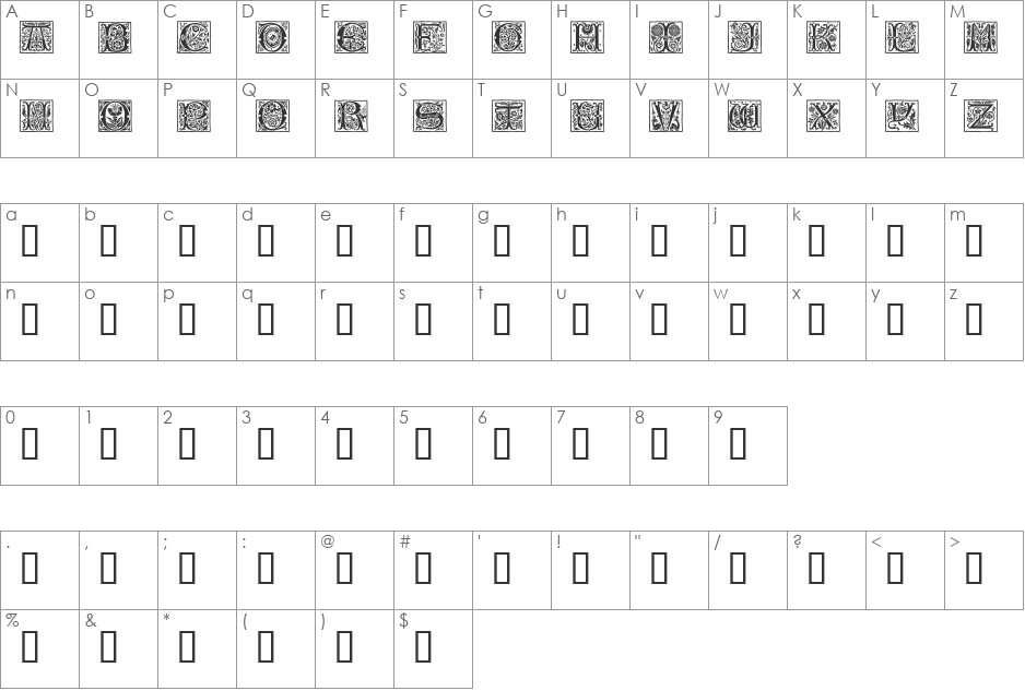 Romant font character map preview