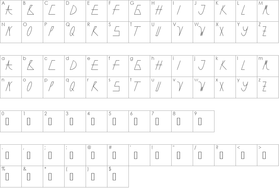 Romantica font character map preview
