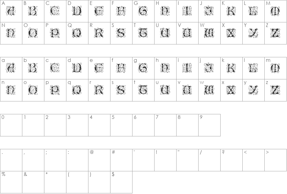 Romantik font character map preview
