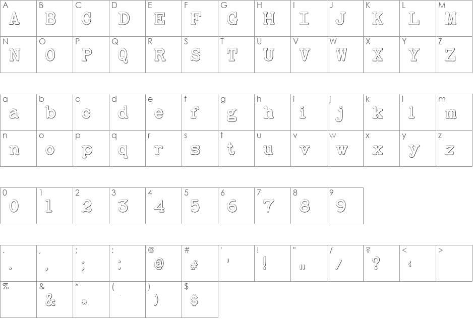 BaltimoreTypewriterBold Beveled font character map preview