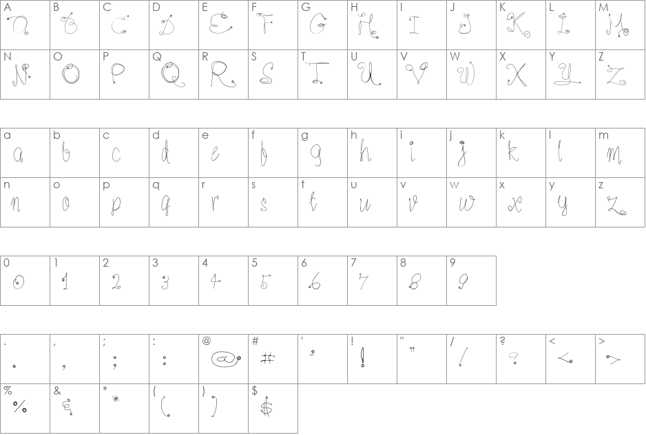 Romer font character map preview