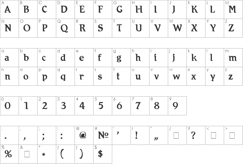 Romic font character map preview