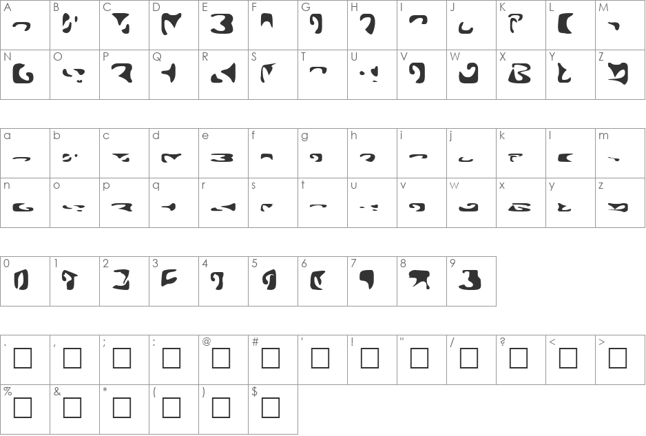 Romulan font character map preview