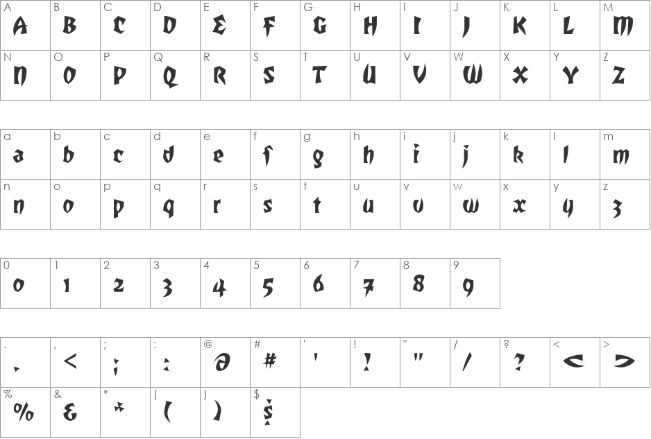 RomulanFalcon font character map preview