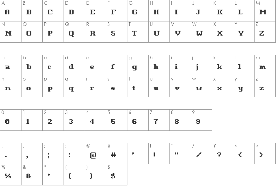 Romulus font character map preview