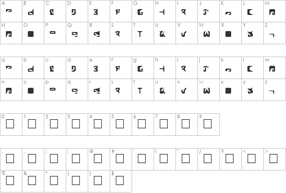 Romulus font character map preview