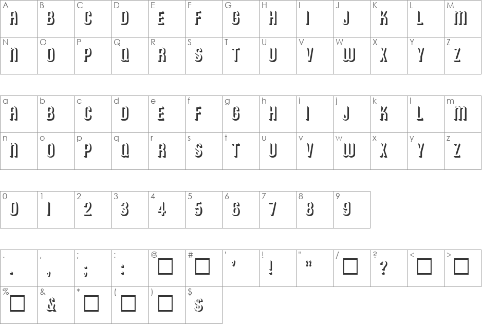 RONALD font character map preview