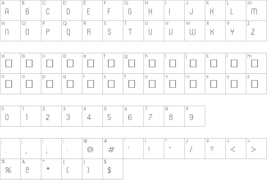 RonInset1 font character map preview