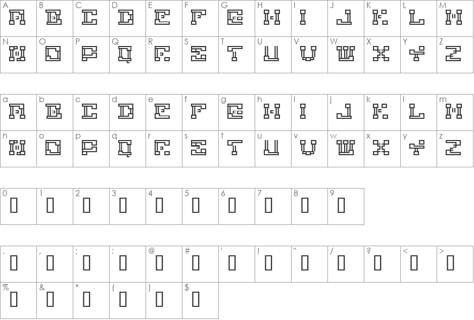 ronnyrobotron font character map preview