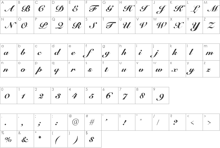 Balzac font character map preview