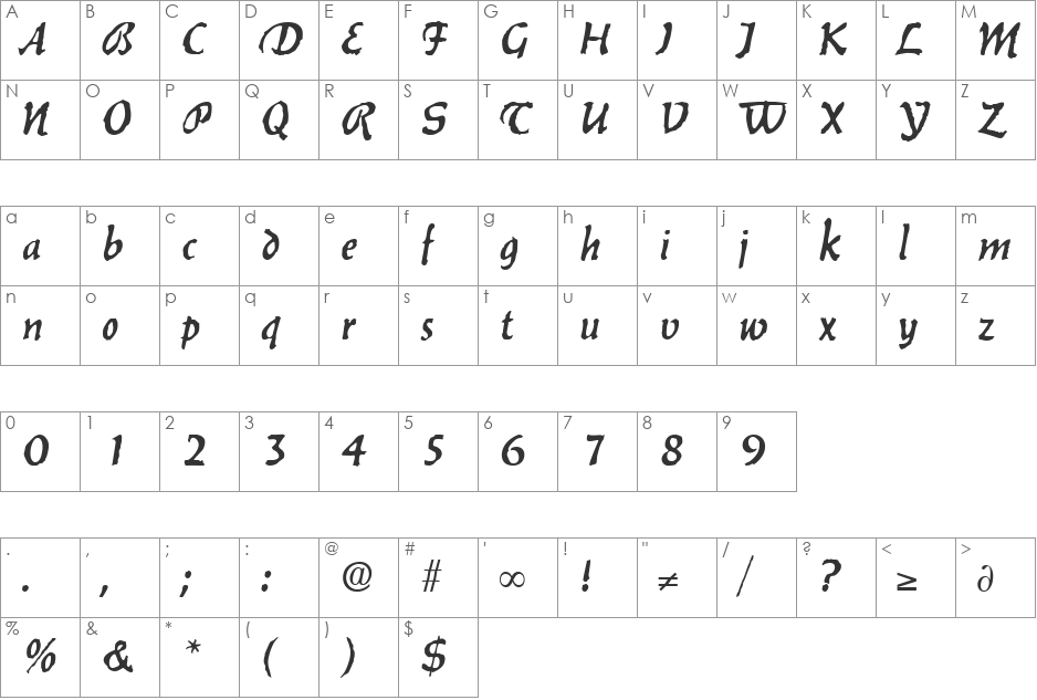 Balzac DB font character map preview