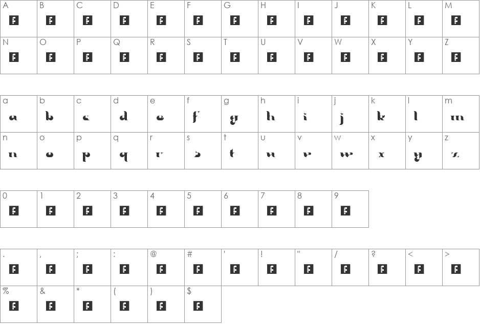 Root Canal font character map preview