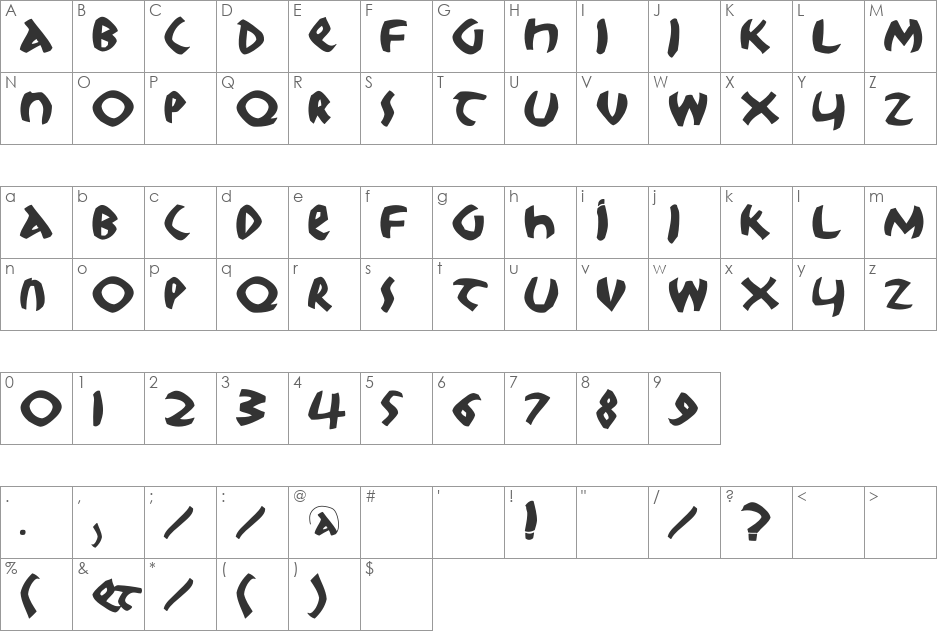 RootsKochThree font character map preview