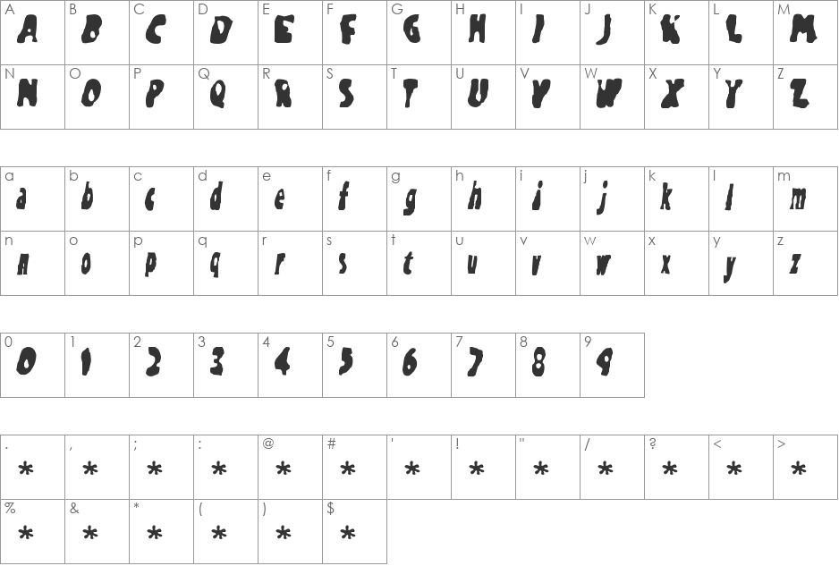 Rorsach font character map preview