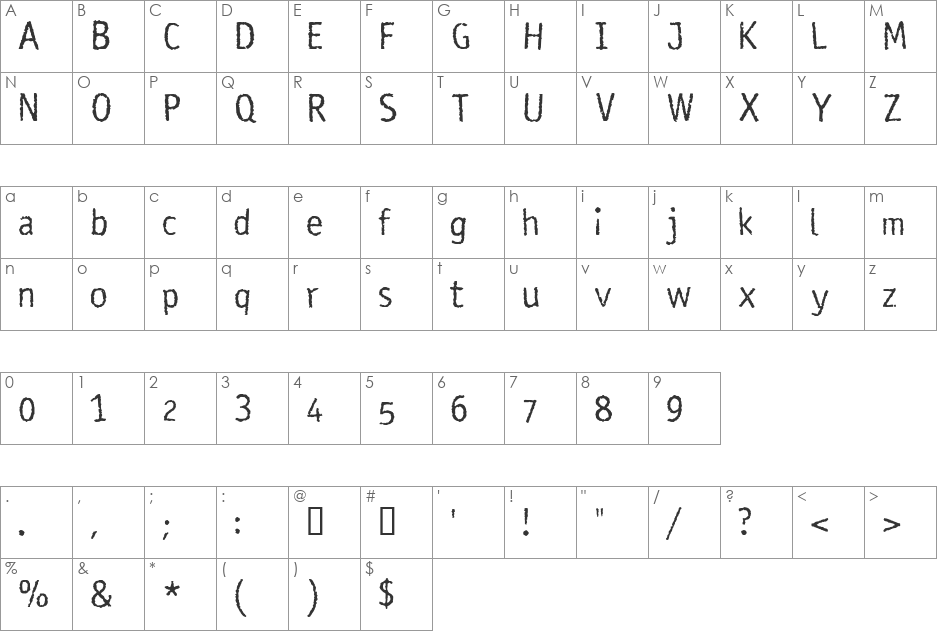 Rosango font character map preview