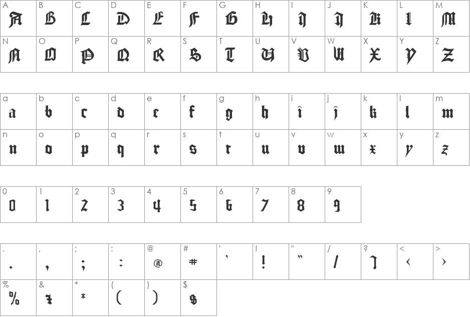 Bamberg font character map preview