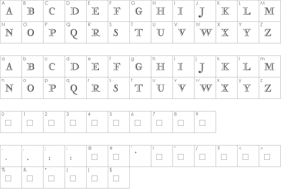 Rosart font character map preview