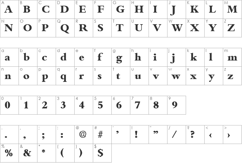 Bamberg-Bold font character map preview