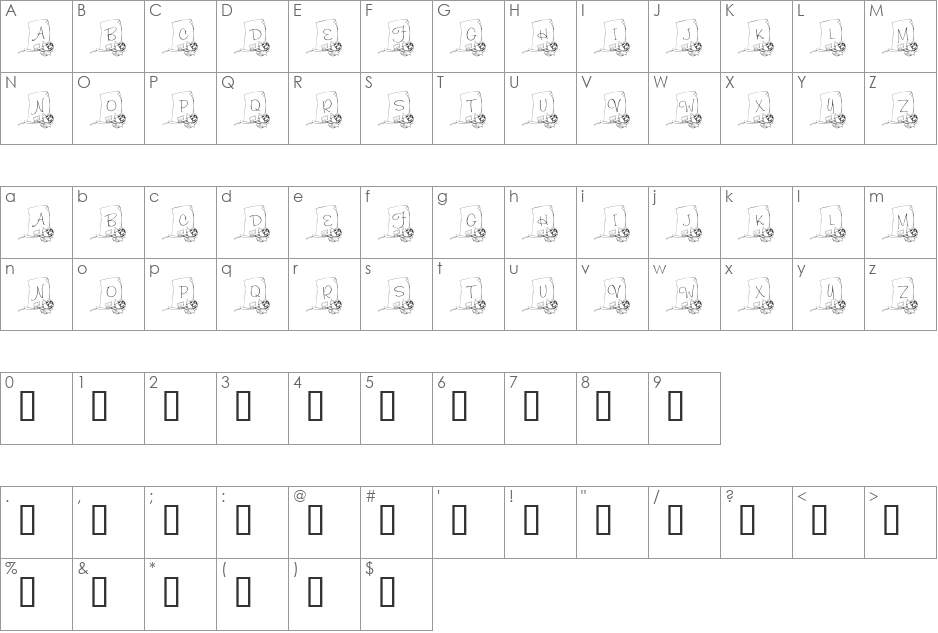 RoseNote font character map preview