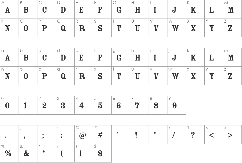 Rosewood Std font character map preview