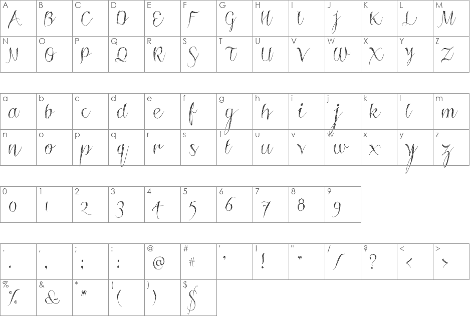Roskrift font character map preview